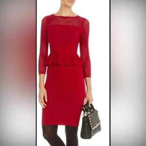 Women's Red Peplum Mesh Knit Dress